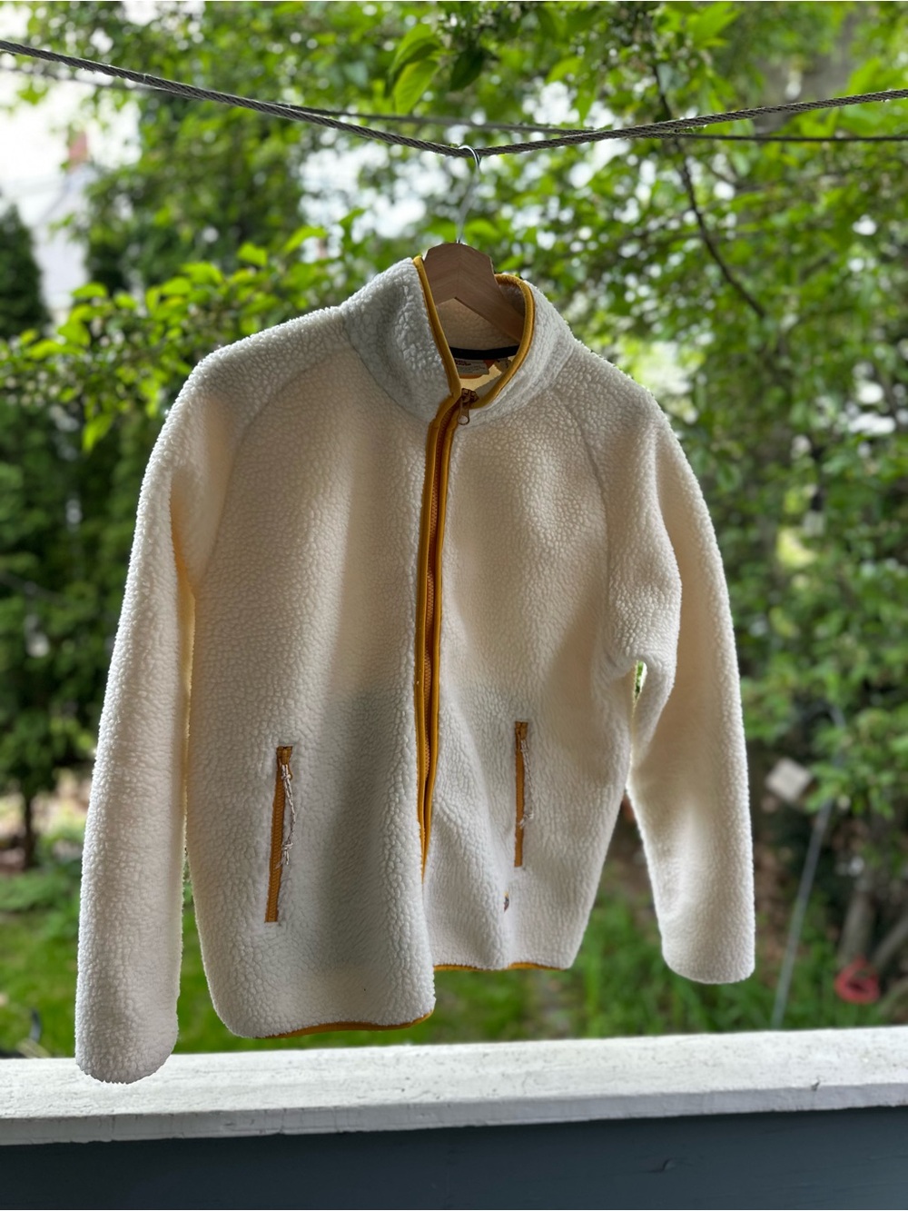 Fjallraven Cream Sherpa Jacket with Yellow Trim